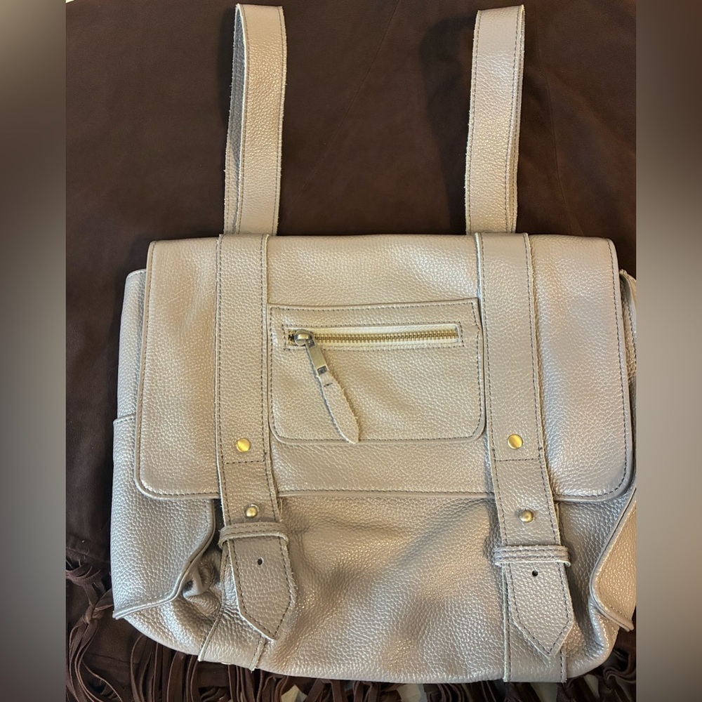 VereVerto Grey Leather Convertible Backpack-Handbag